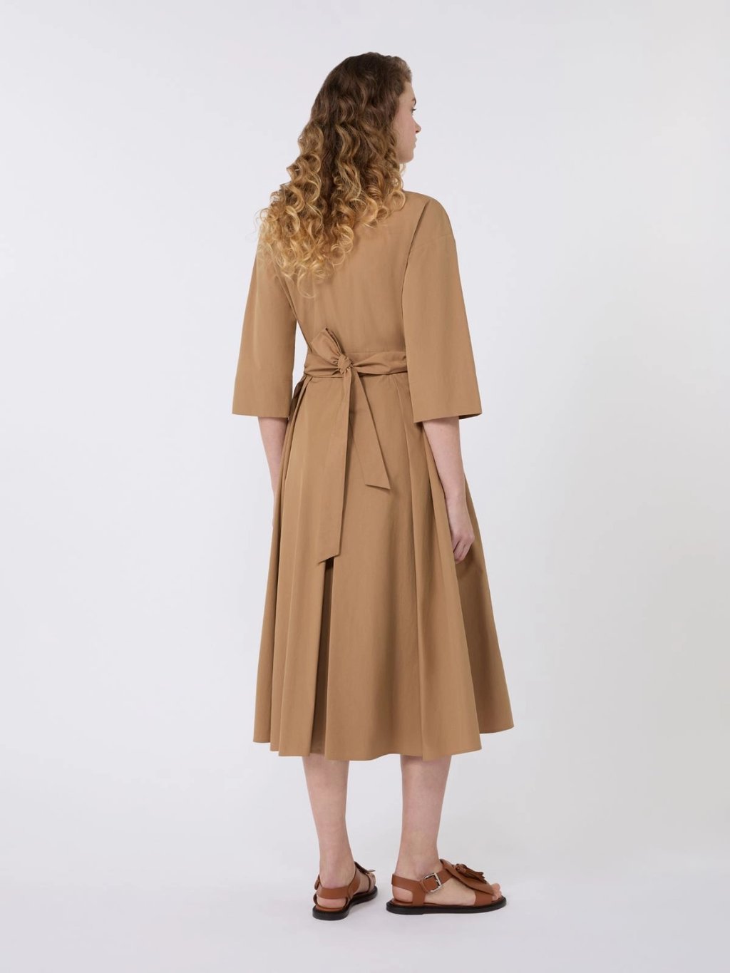 PADANA Cotton Poplin Midi Shirt Dress TOBACCO