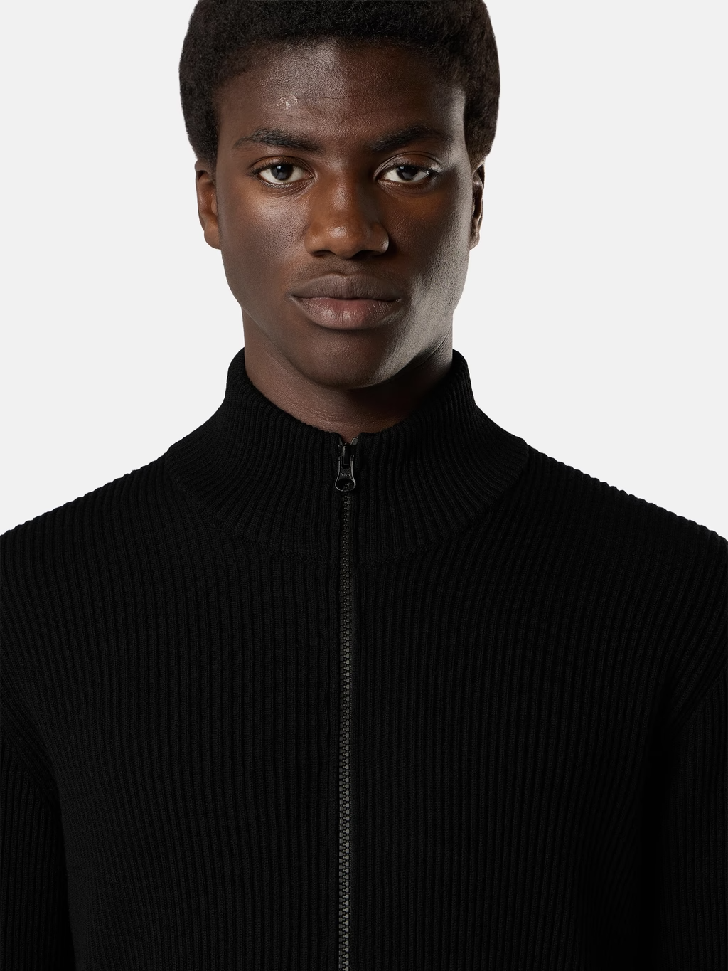 Ribbed 12gg Full-Zip Wool Sweater BLACK