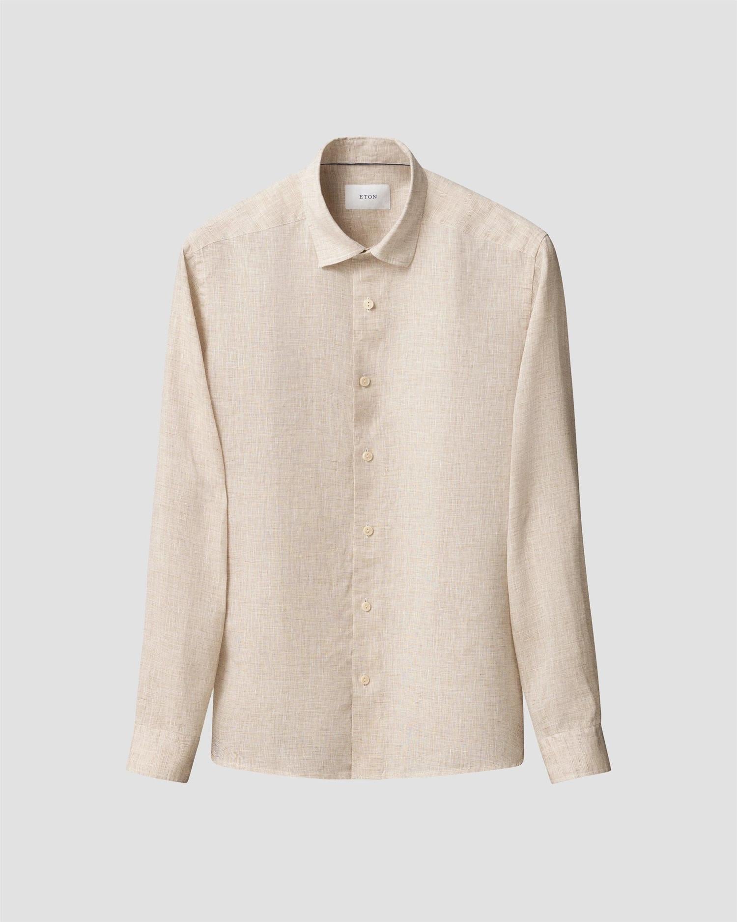 Casual Fit Solid Linen Shirt Beige
