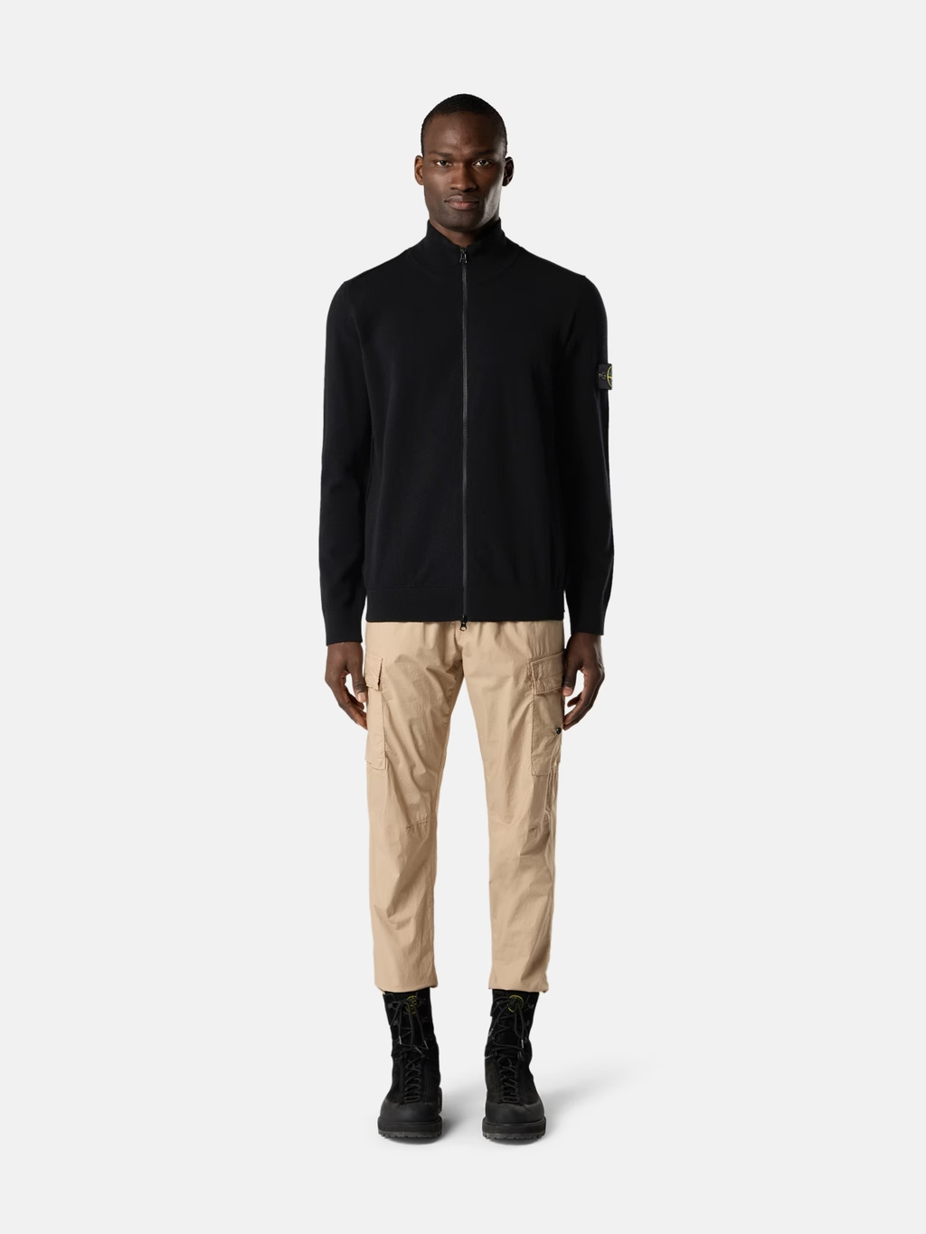KNITTED GEELONG WOOL FULL-ZIP SWEATER BLACK