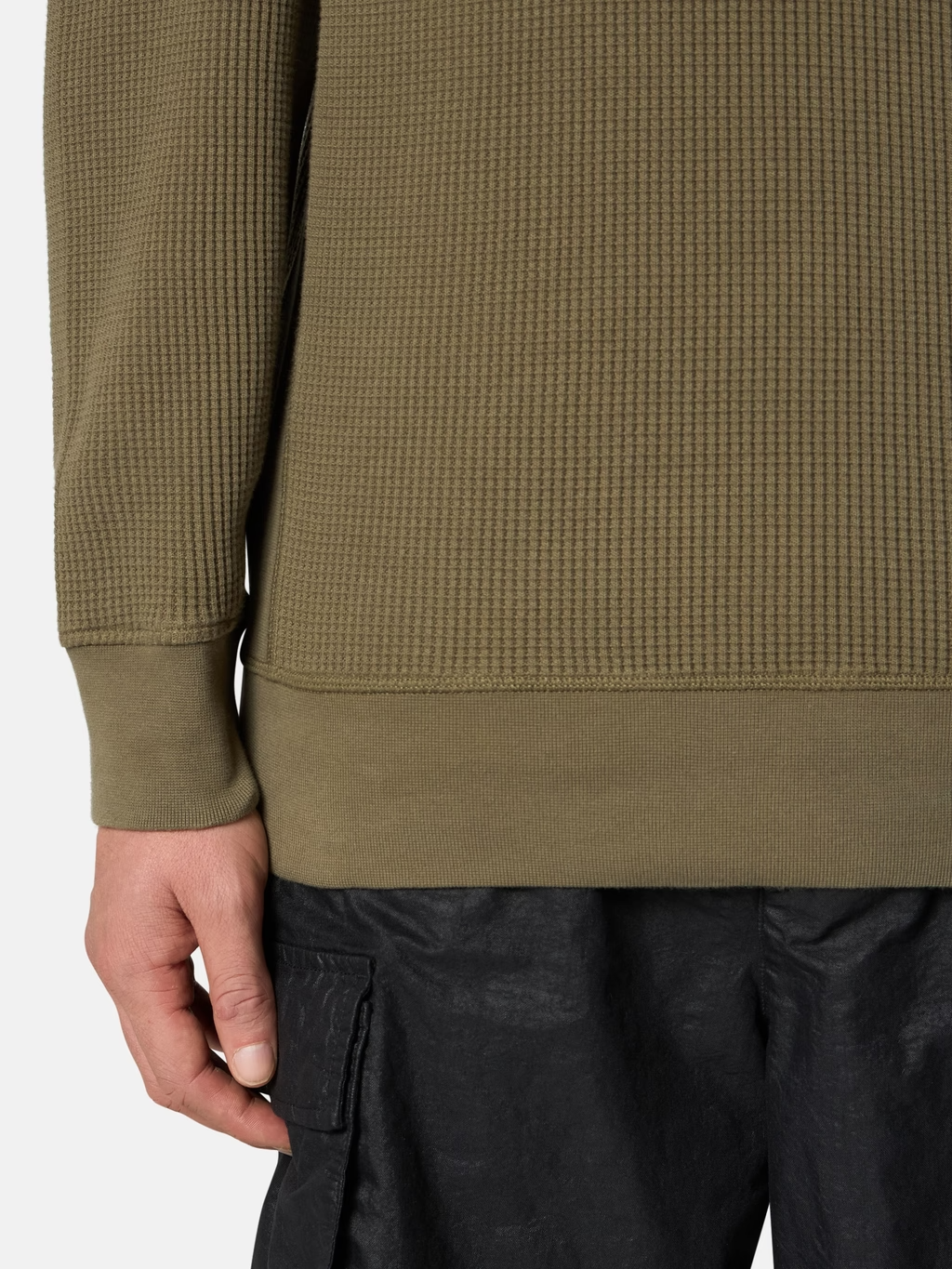 ORGANIC COTTON WAFFLE SWEATSHIRT MILITARY GREEN