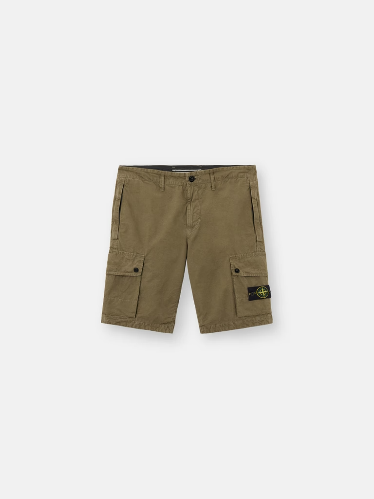 COTTON TWILL CARGO SHORTS MILITARY GREEN