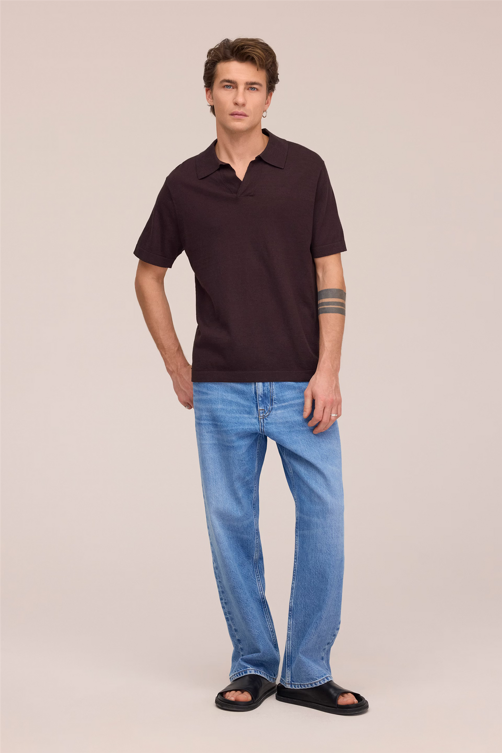 Ryan 6311 Knitted linen blend polo Dusky Port