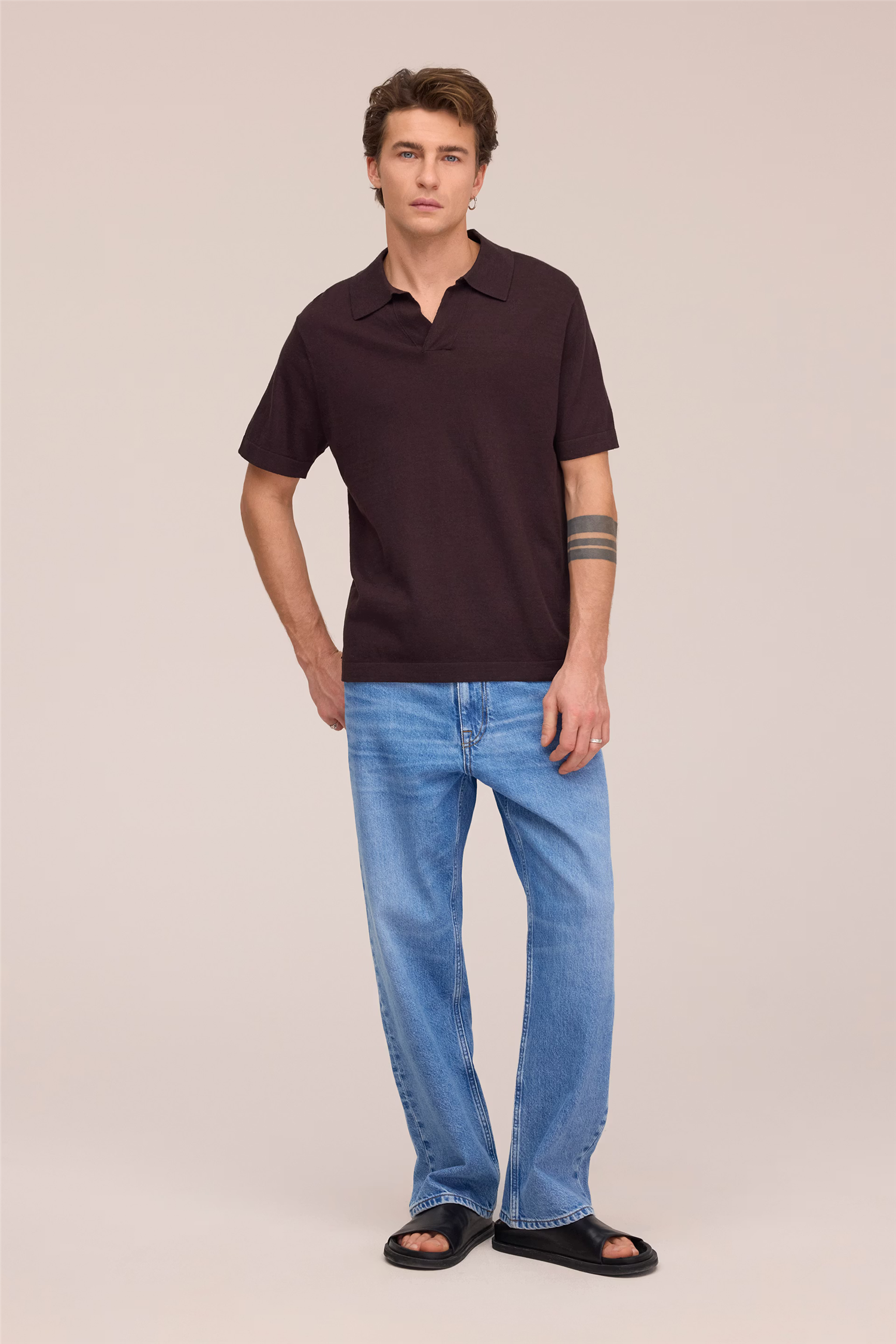 Ryan 6311 Knitted linen blend polo Dusky Port