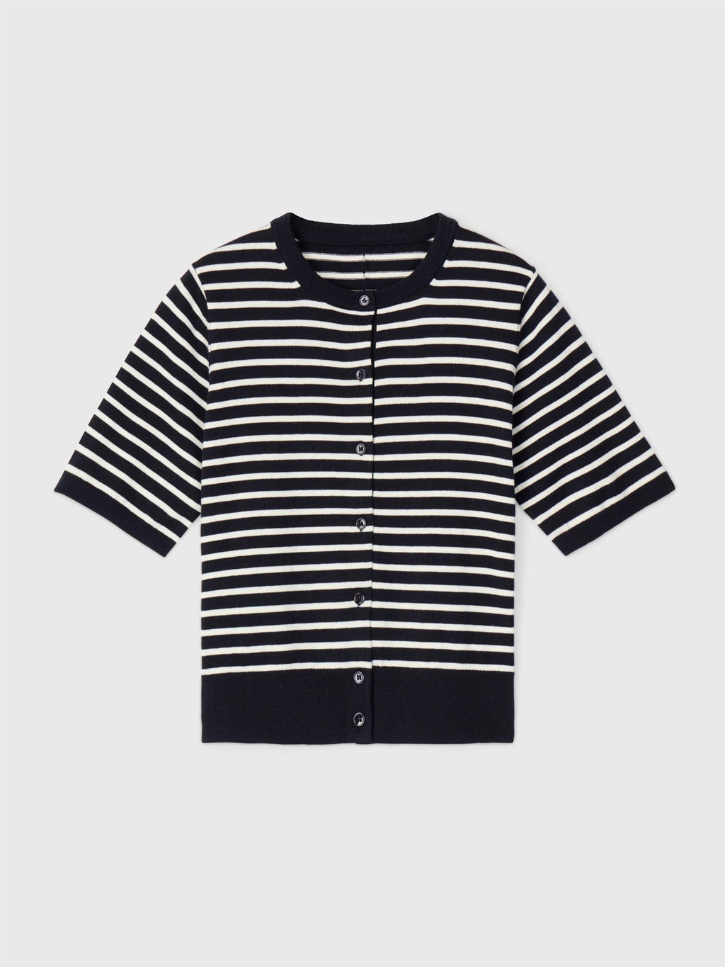 Cotton Cashmere Cardigan T-shirt Cream Stripe