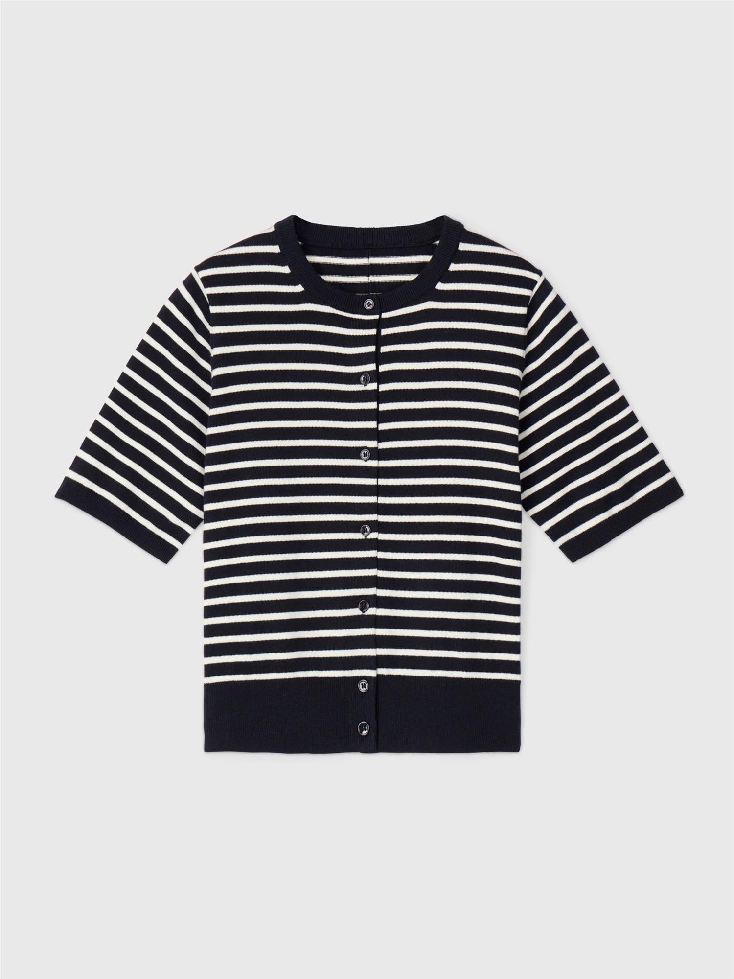 Cotton Cashmere Cardigan T-shirt Cream Stripe