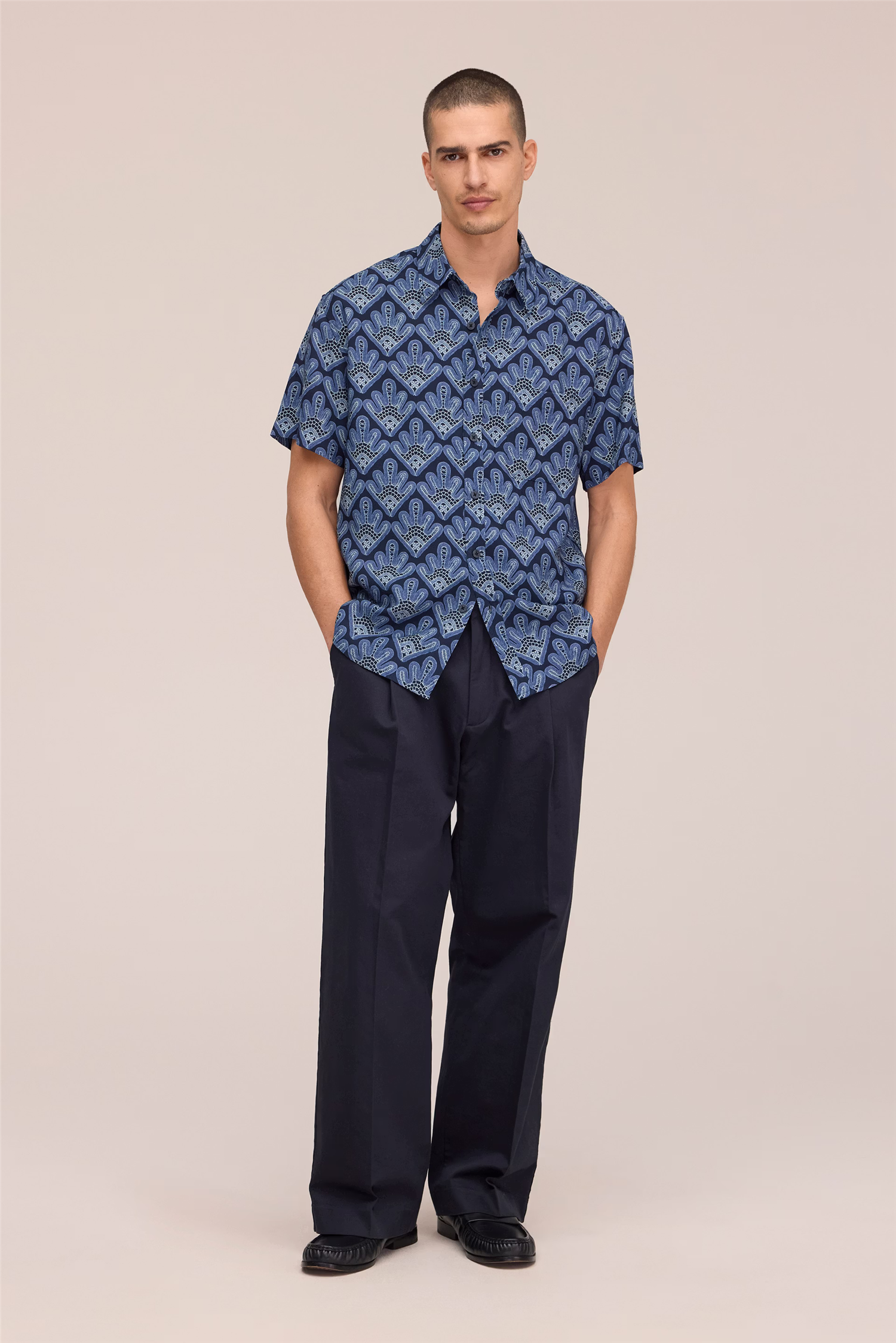 Deon All-Over Print Short Sleeve Shirt Navy Blue
