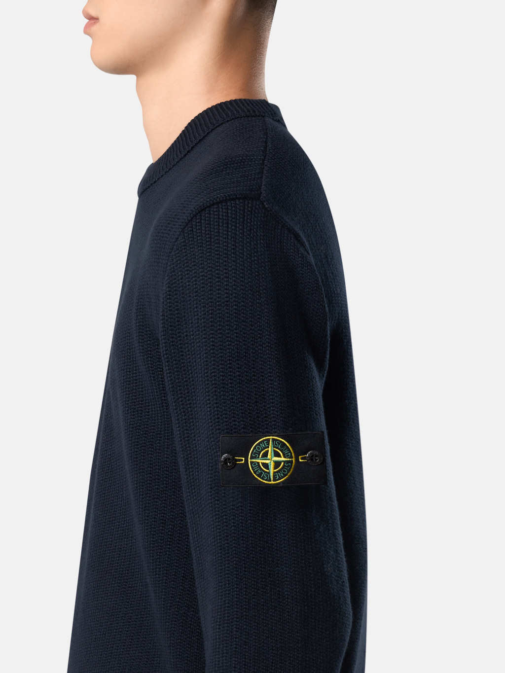 KNITTED COTTON FISHERMANS RIB SWEATER NAVY