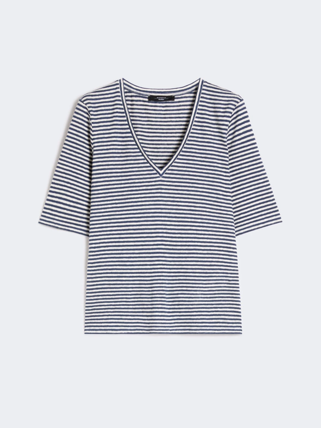 OPZIONE Striped Linen V-neck T-shirt ULTRAMARINE