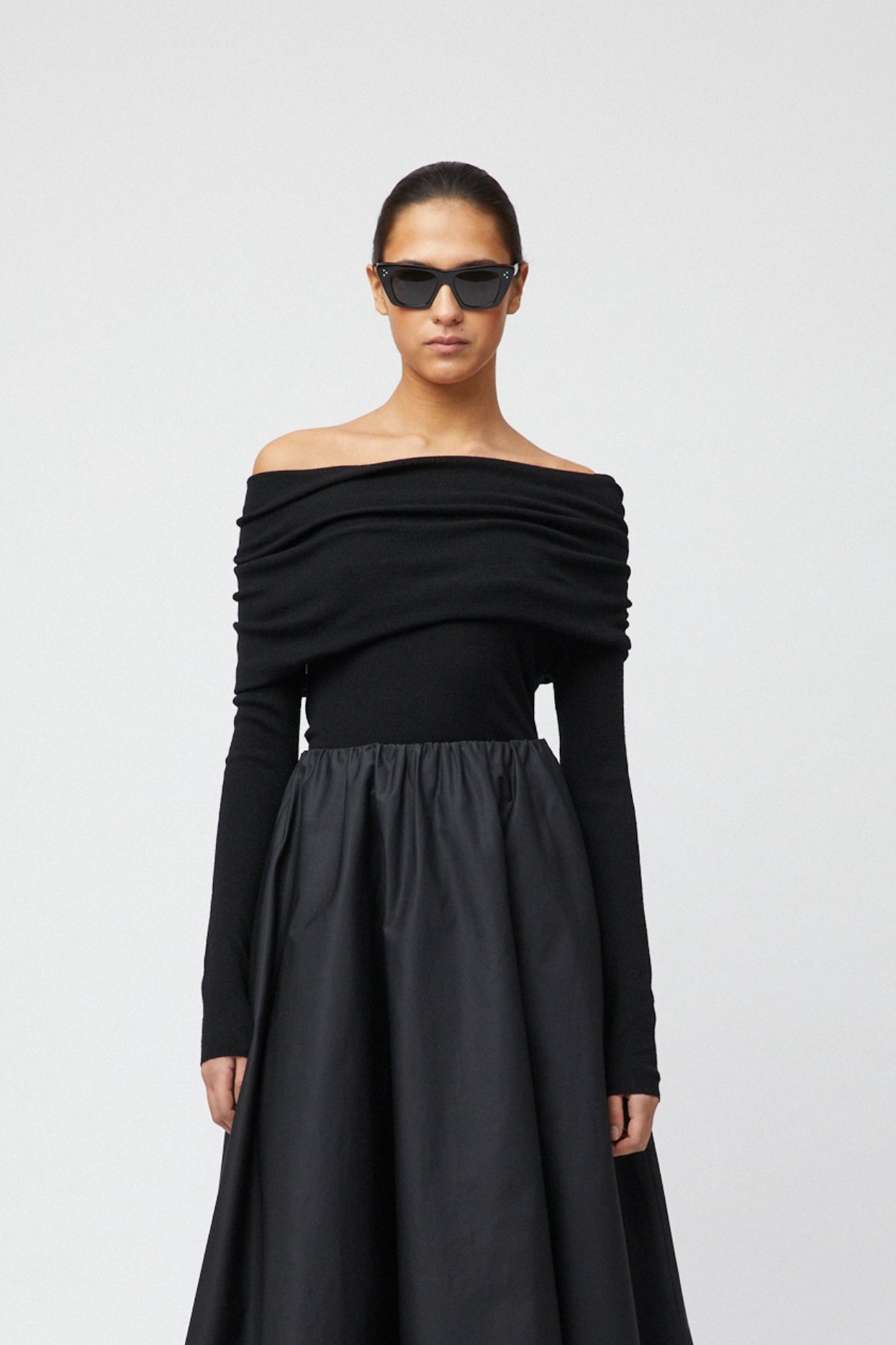 Off Shoulder Knit Top Black