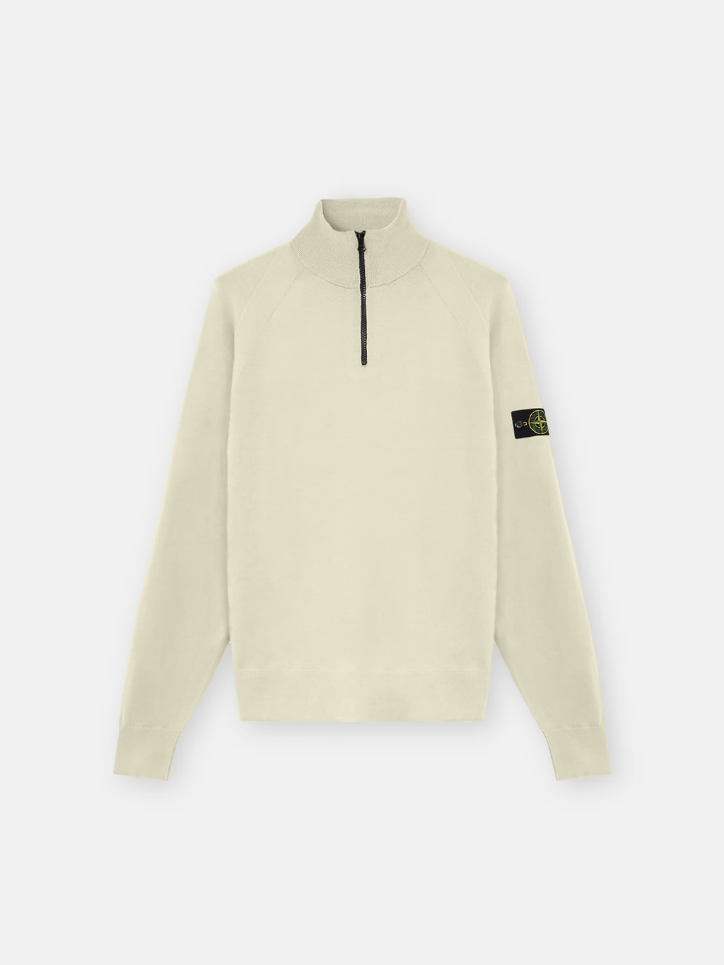 Knitted 15gg Wool Blend Half-Zip Sweater SAND