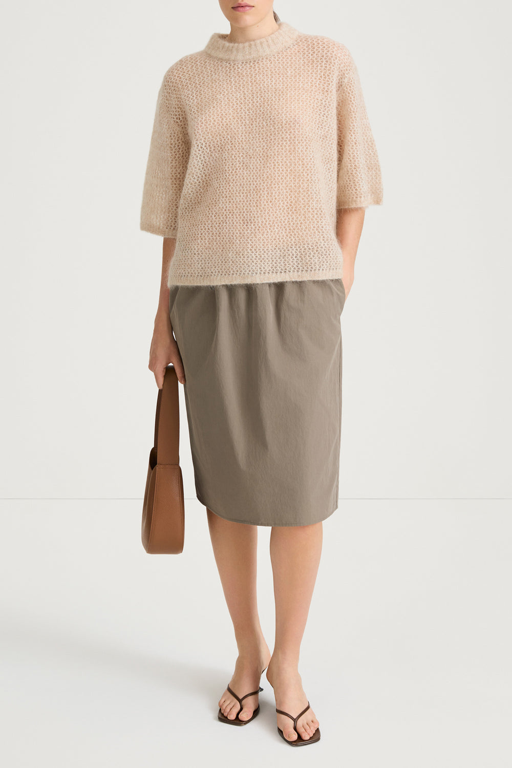 NIA MOHAIR BLEND SHORT SLEEVE SWEATER OYSTER