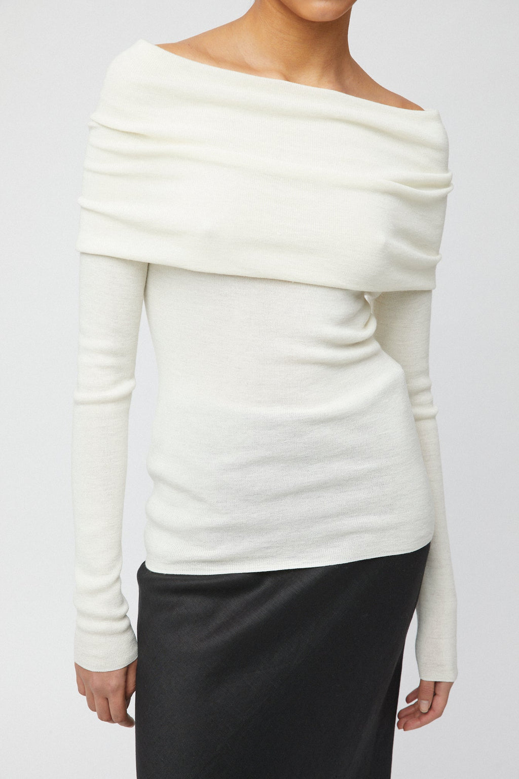 Off Shoulder Knit Top Macadamia