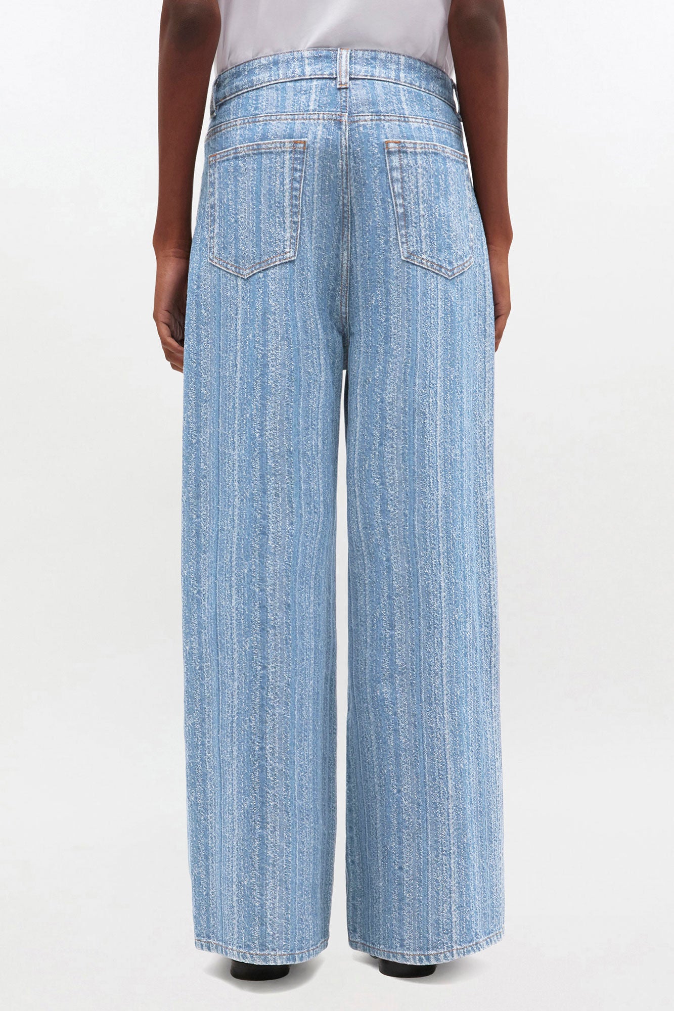 Striped Double Fly Baggy Jeans Mid Blue Stone