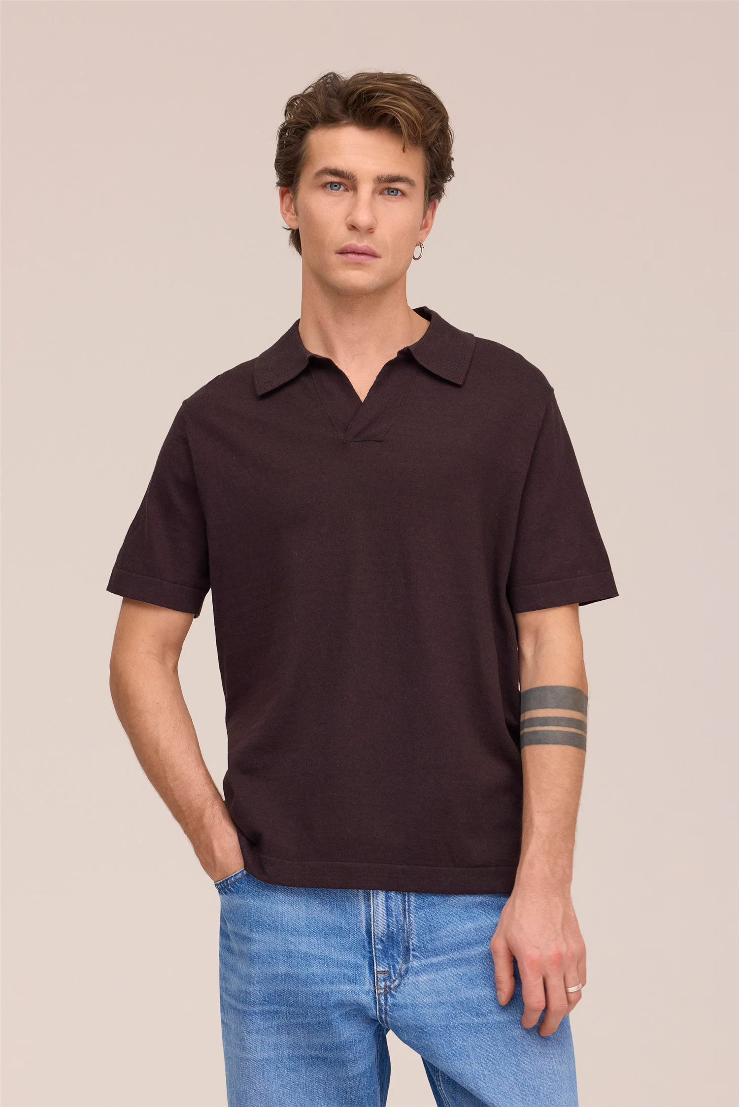 Ryan 6311 Knitted linen blend polo Dusky Port