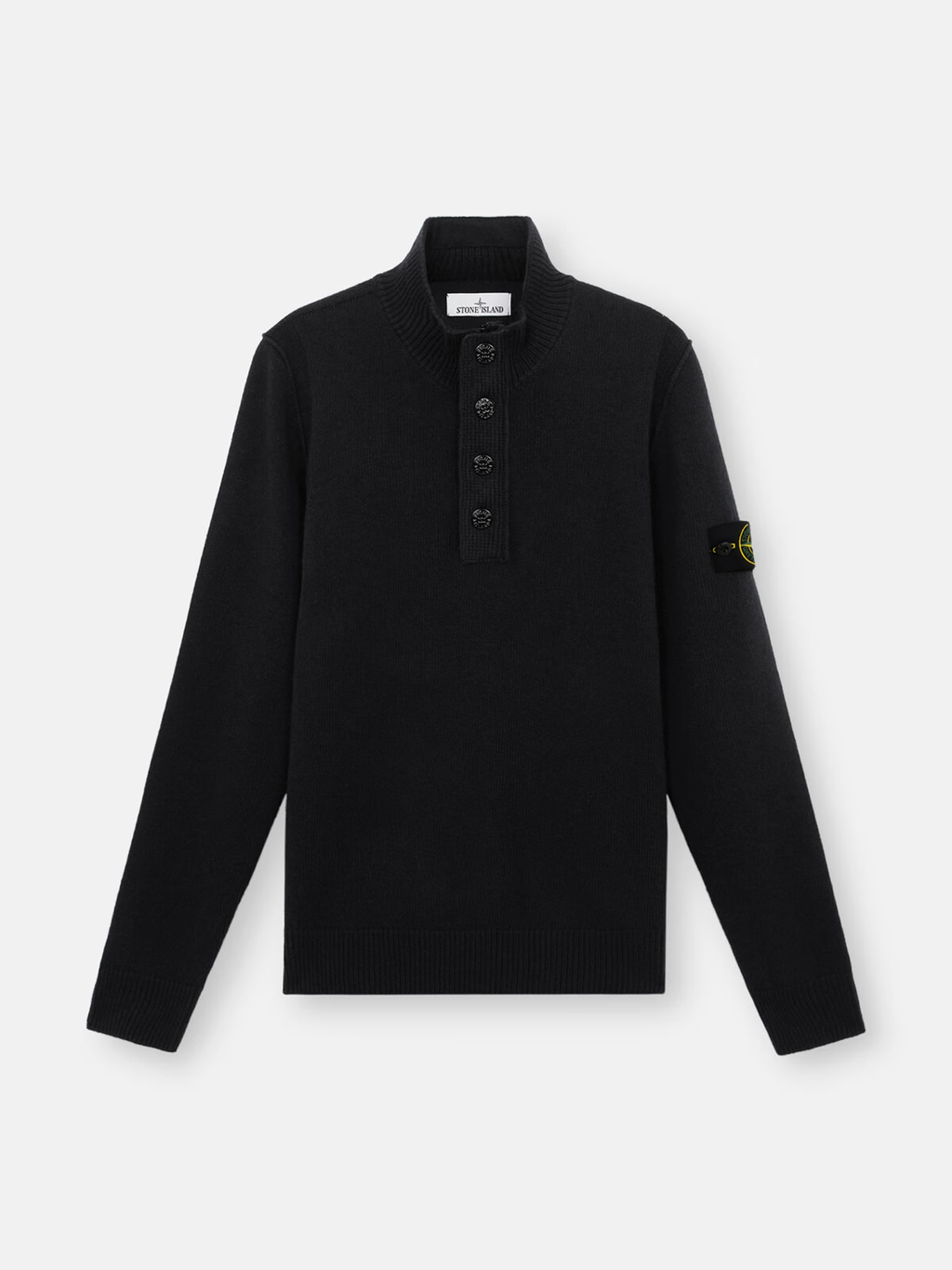 Knitted Wool Half-Zip Button Sweater Black