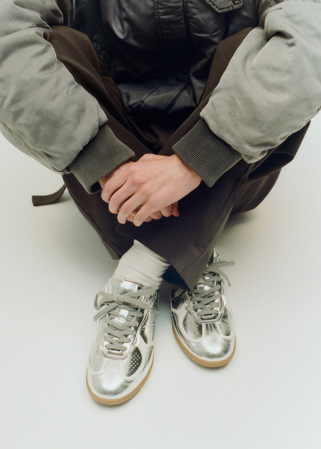 TB.490 Leather Sneakers Rife Shimmer Silver Cream