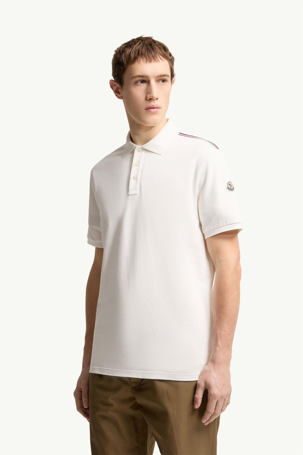 Tricolor-Trimmed Cotton Piquet Polo Shirt White