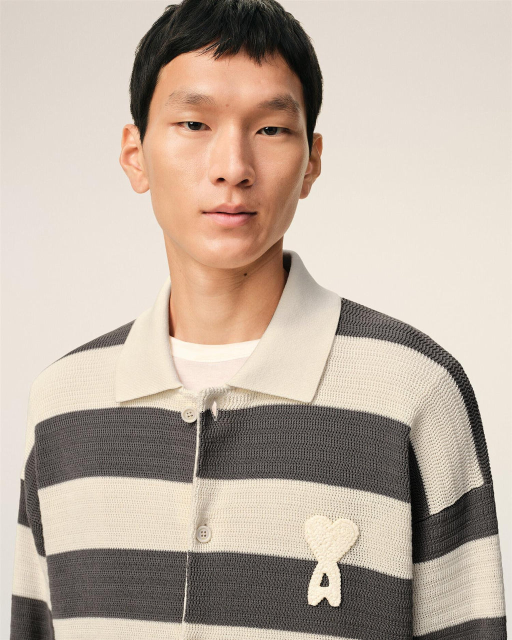 ADC PATCH POLO CARDIGAN WHITE CREAM/CARBONE