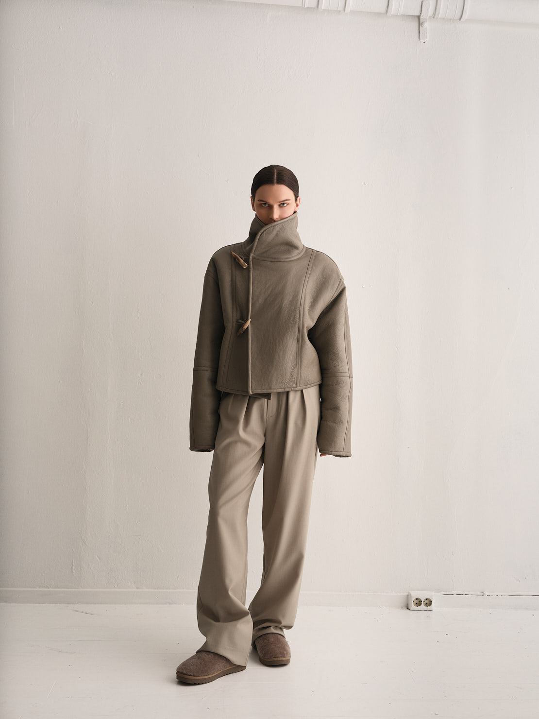 Hawk Leather Shearling Jacket Taupe