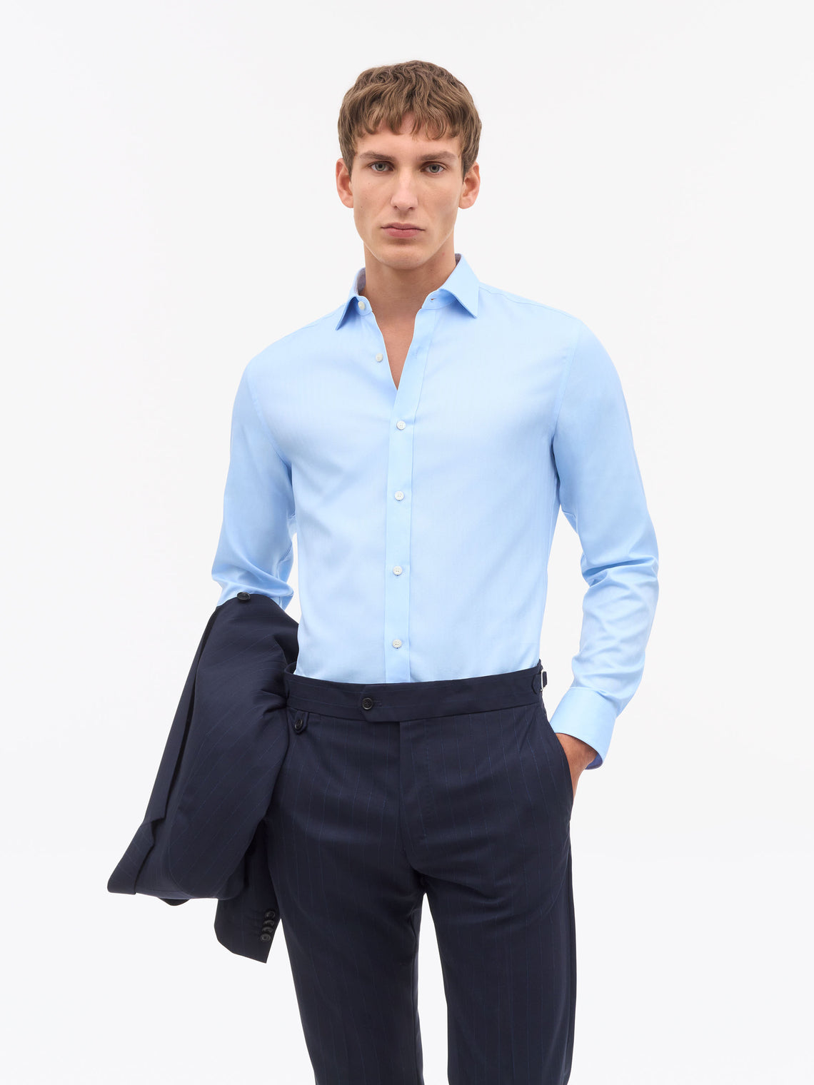 Adley C Herringbone Shirt Light Blue