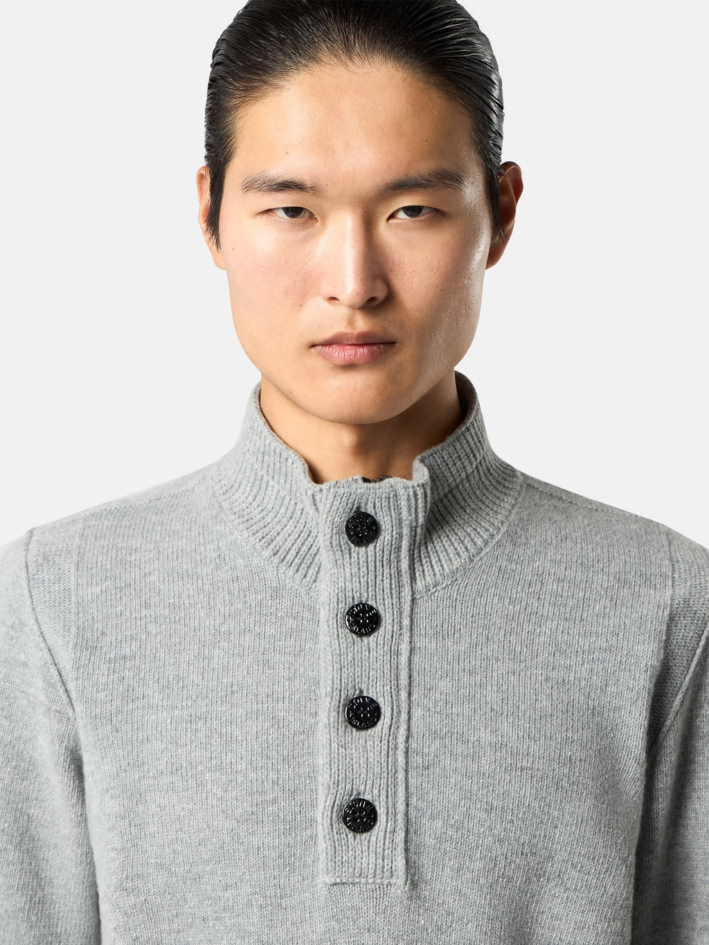 Knitted Wool Half-Zip Button Sweater Grey Melange