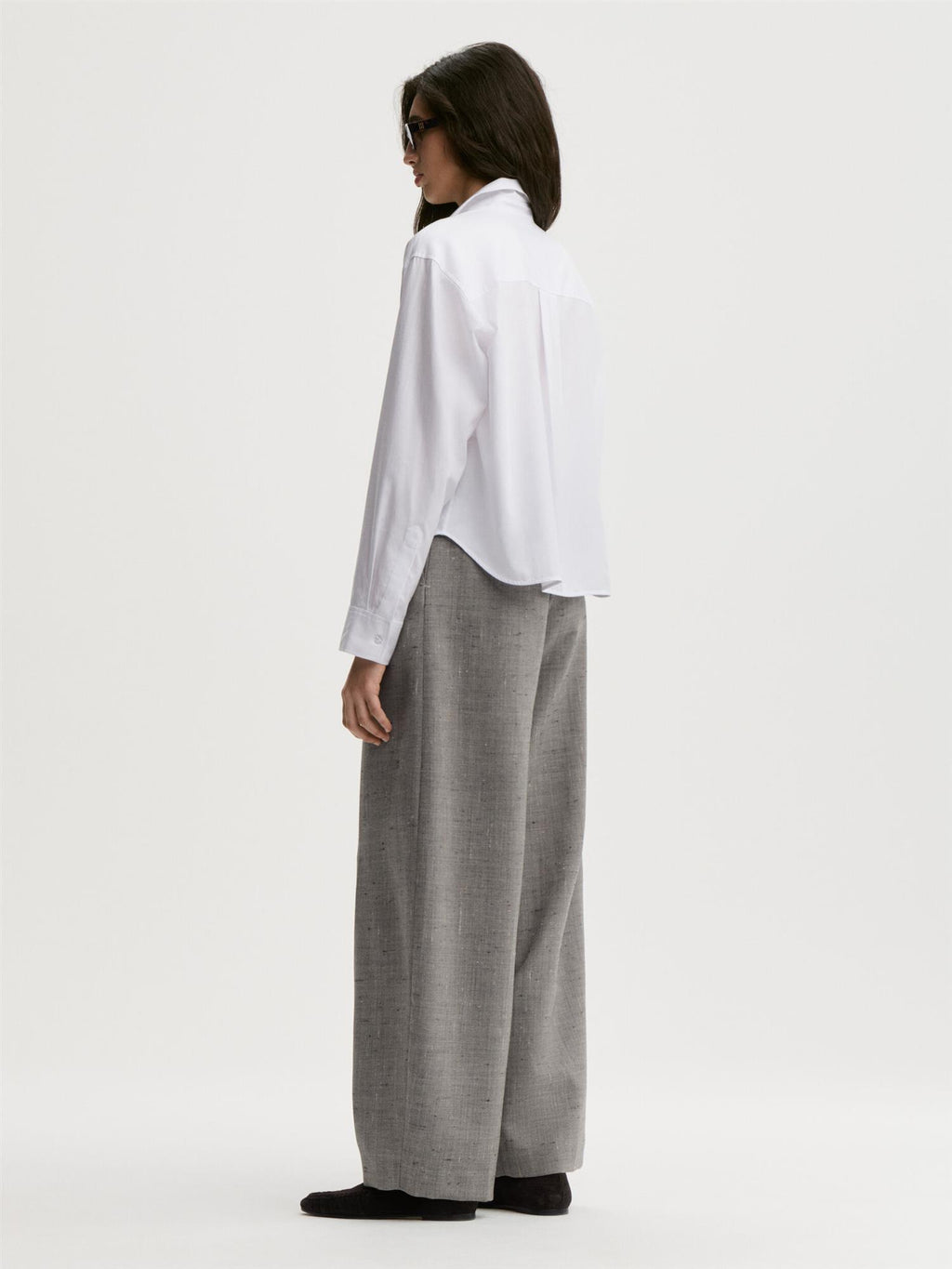 Audrey Cropped shirt White Herringbone