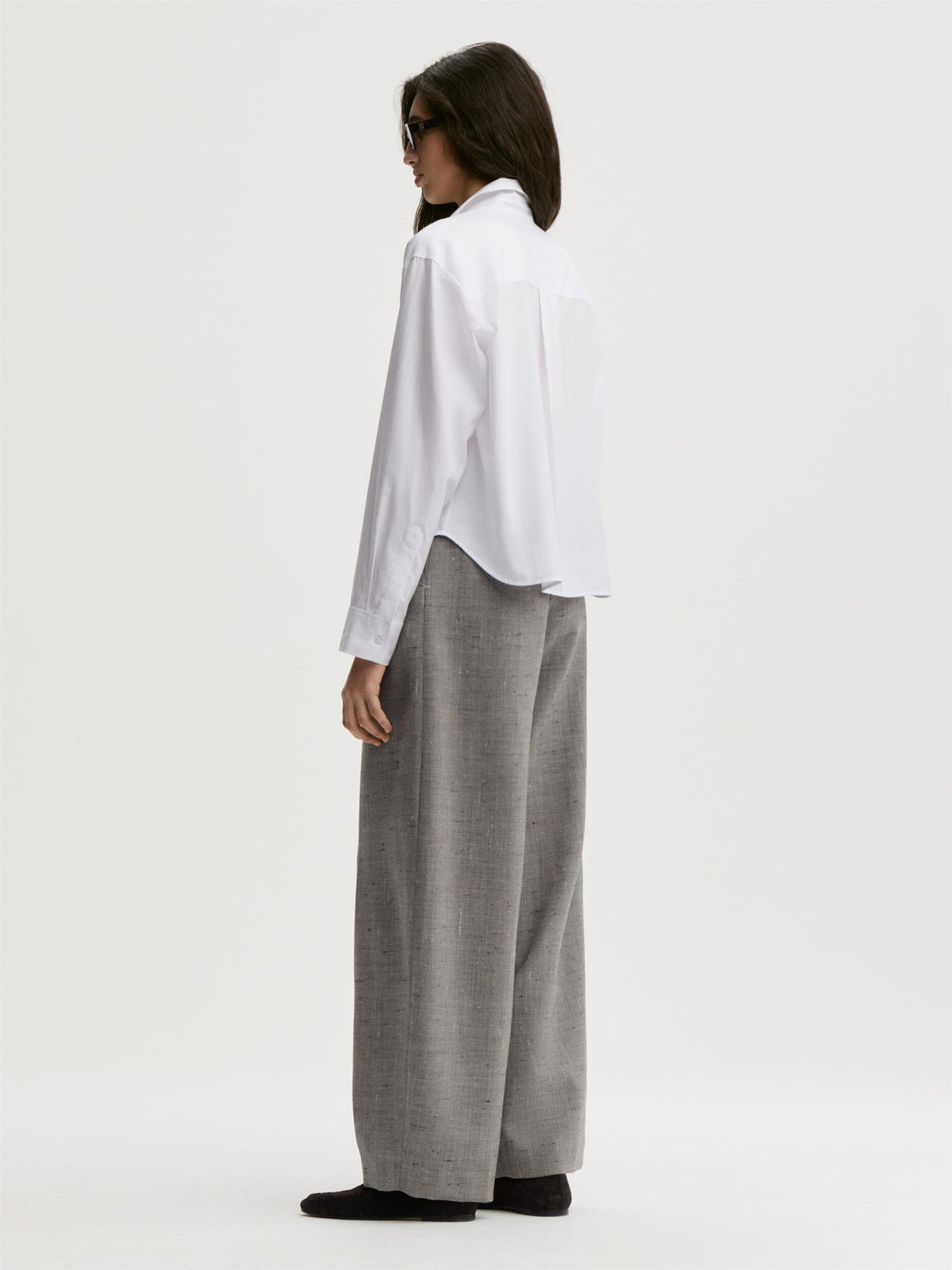 Audrey Cropped shirt White Herringbone