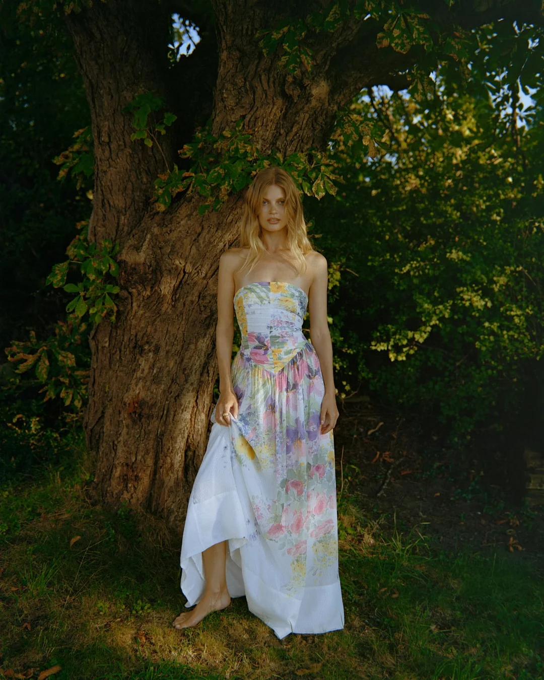 Dotted Georgette Bandeau Dress Flower Meadow