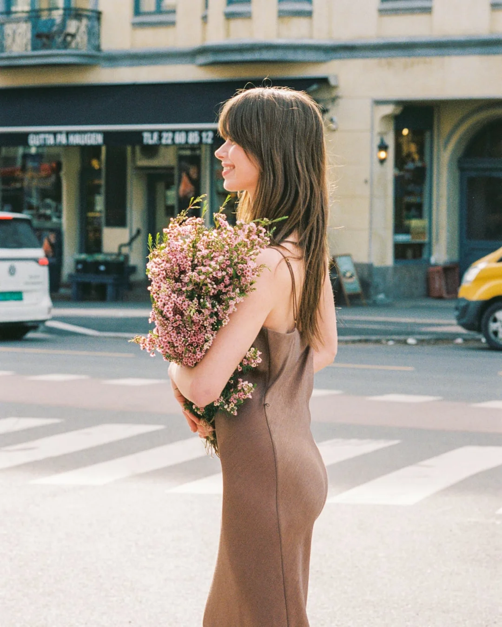 Shiny Slip Dress Brown