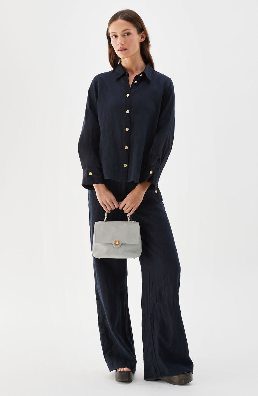 PIM Wide Linen trousers Marine