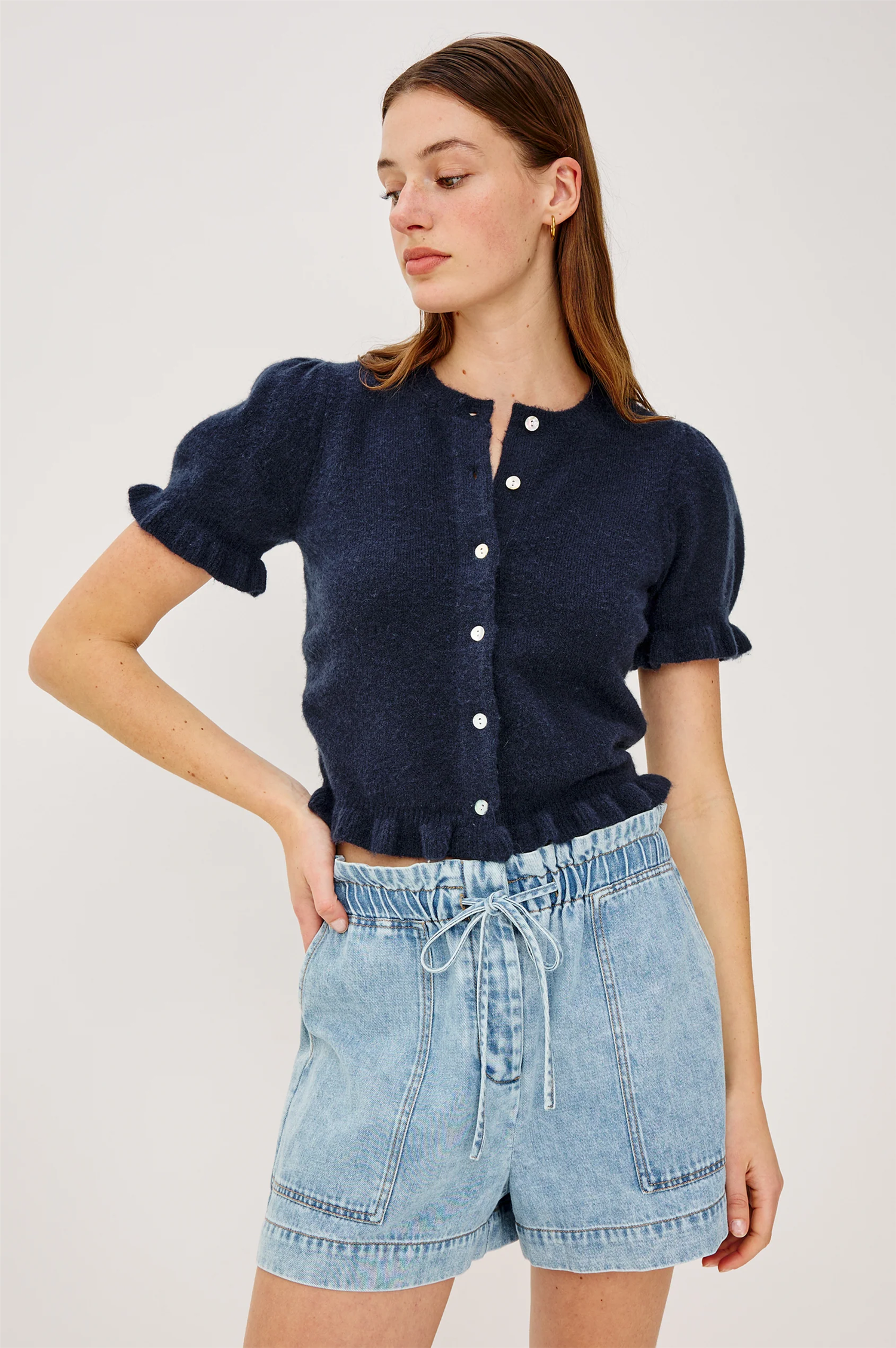 LORA SHORT SLEEVE CARDIGAN NAVY