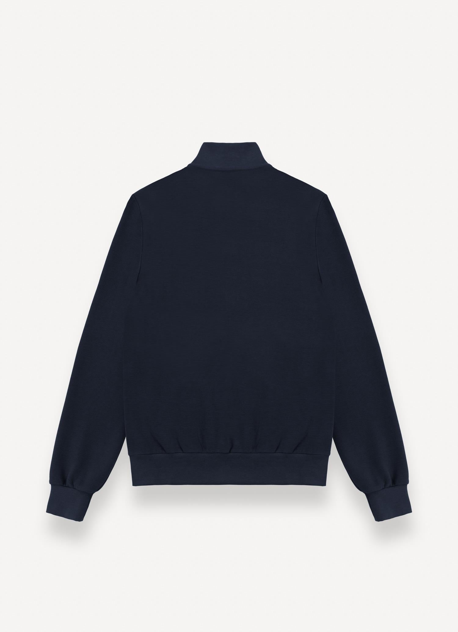 Textured Cotton Blend Full-Zip Sweater NAVY BLUE