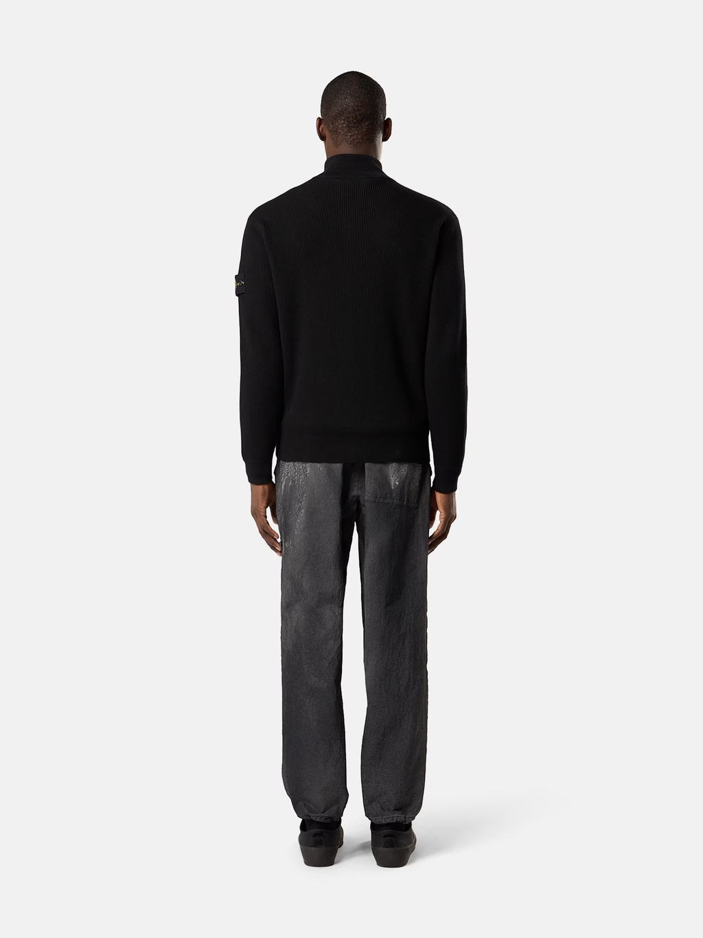 RIBBED KNITTED COTTON FULL-ZIP SWEATER BLACK