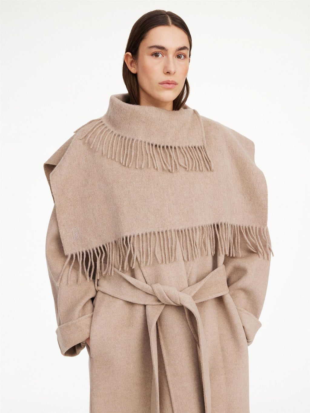 Turtla wool fringe bib Grey Brown Melange