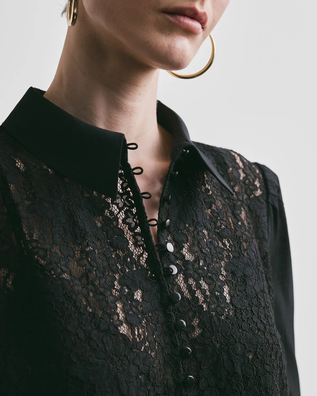 Striped Organza Lace Shirt Black
