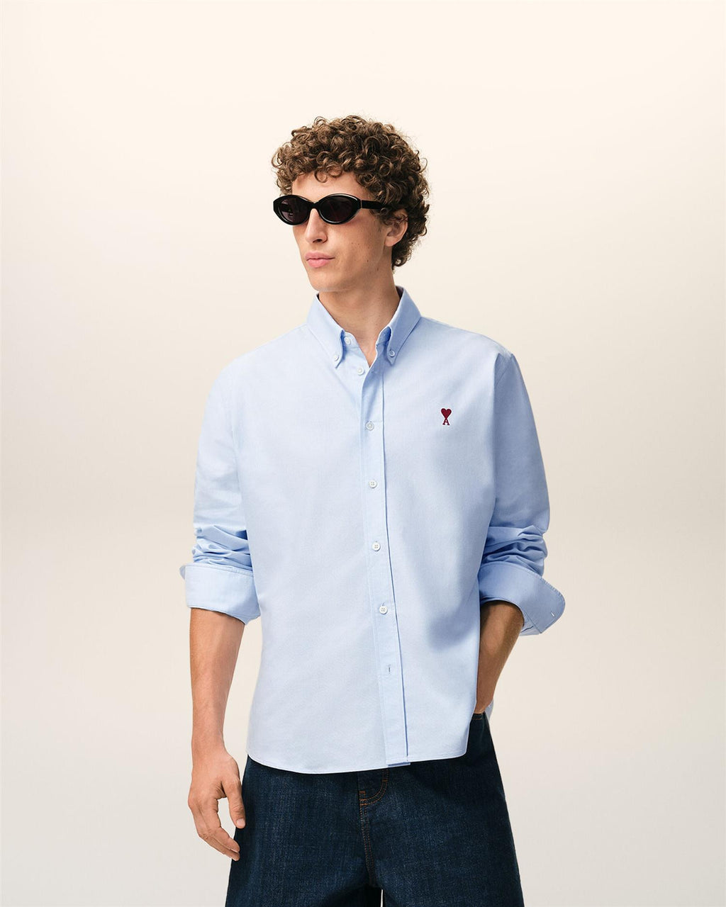 Embroidered AMI DE COEUR OXFORD SHIRT SKY BLUE