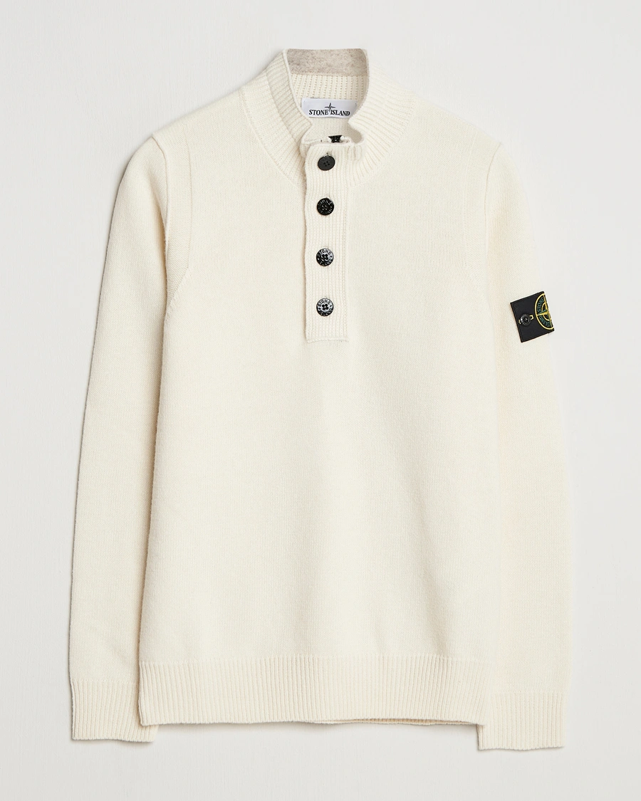 KNITTED LAMBSWOOL HALF ZIP BUTTON SWEATER IVORY