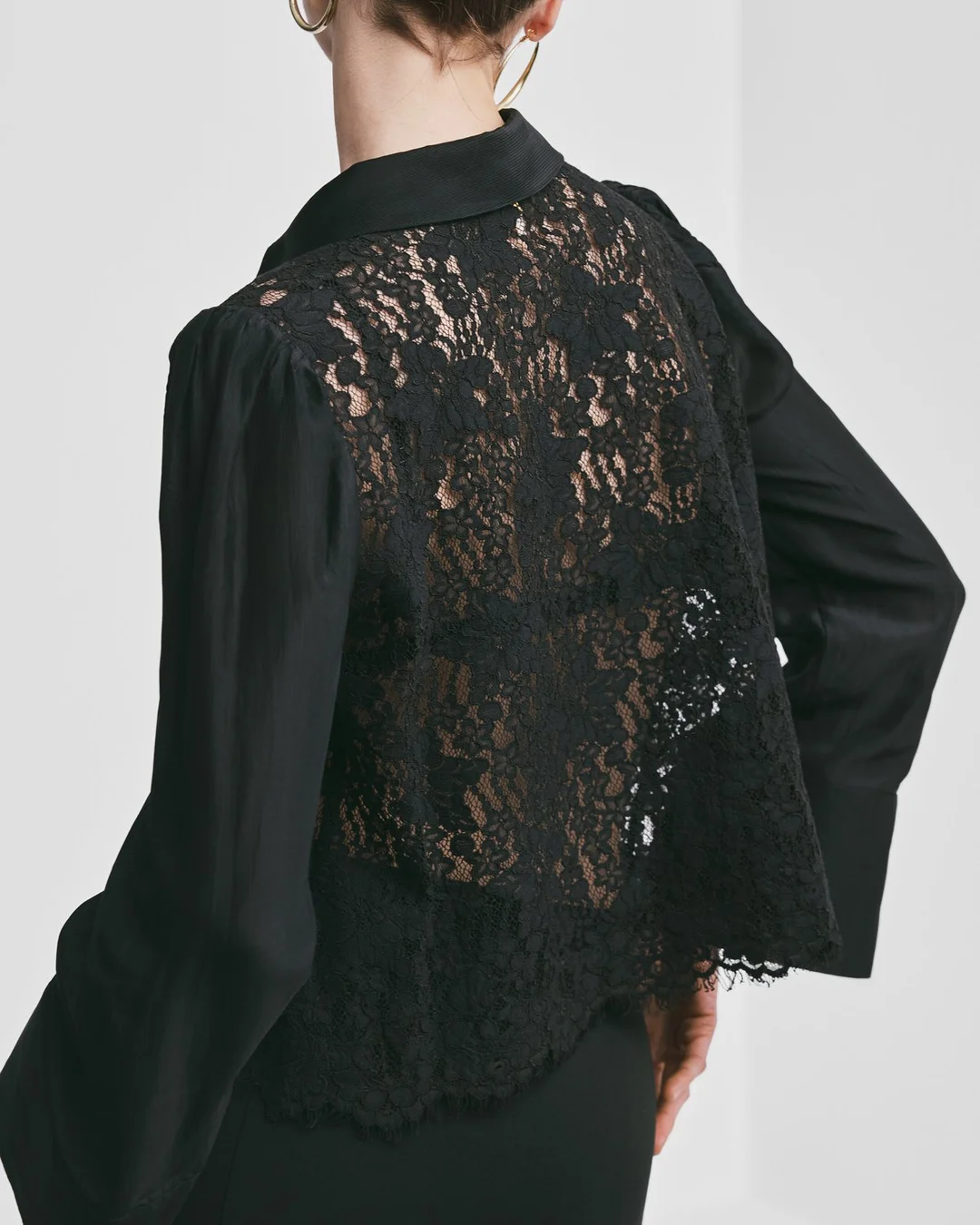 Striped Organza Lace Shirt Black
