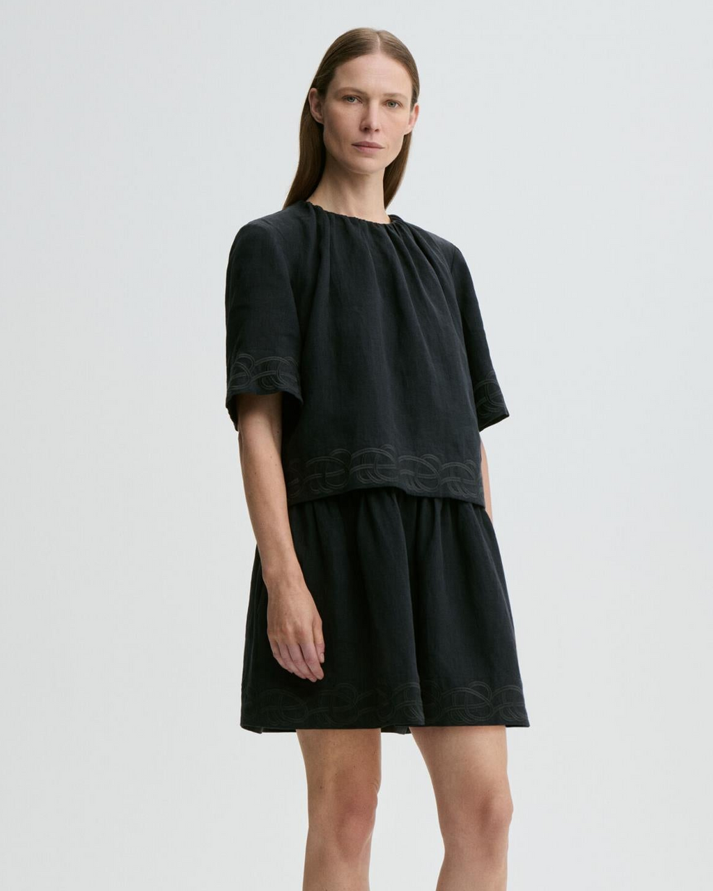 Jania linen mini dress Black