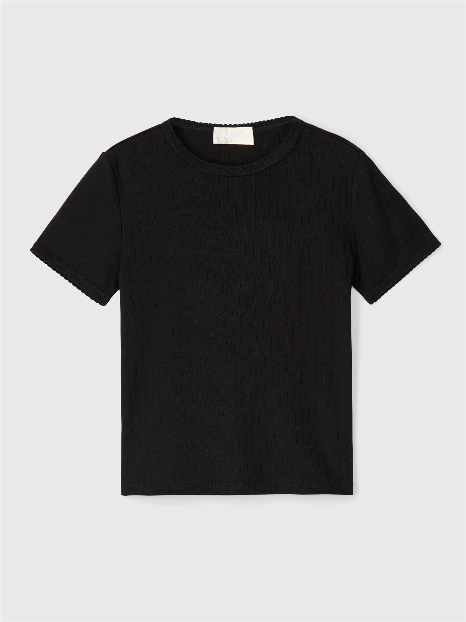 Pointelle Jersey Cap Sleeve T-shirt Jet Black