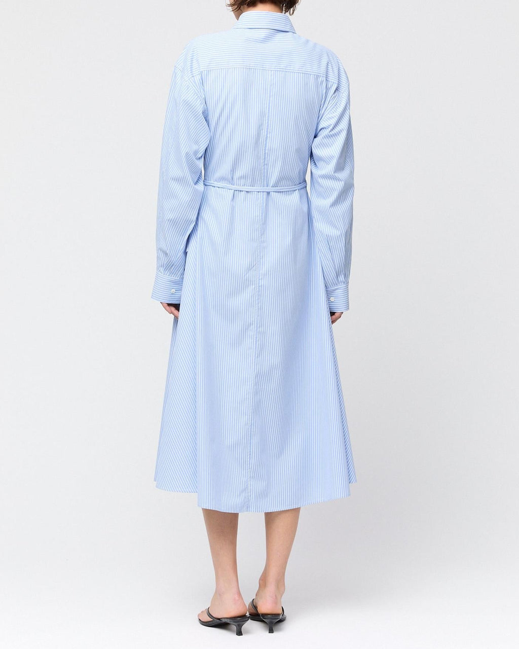 Wrap Shirt Dress Pastel Blue and White Pinstripe