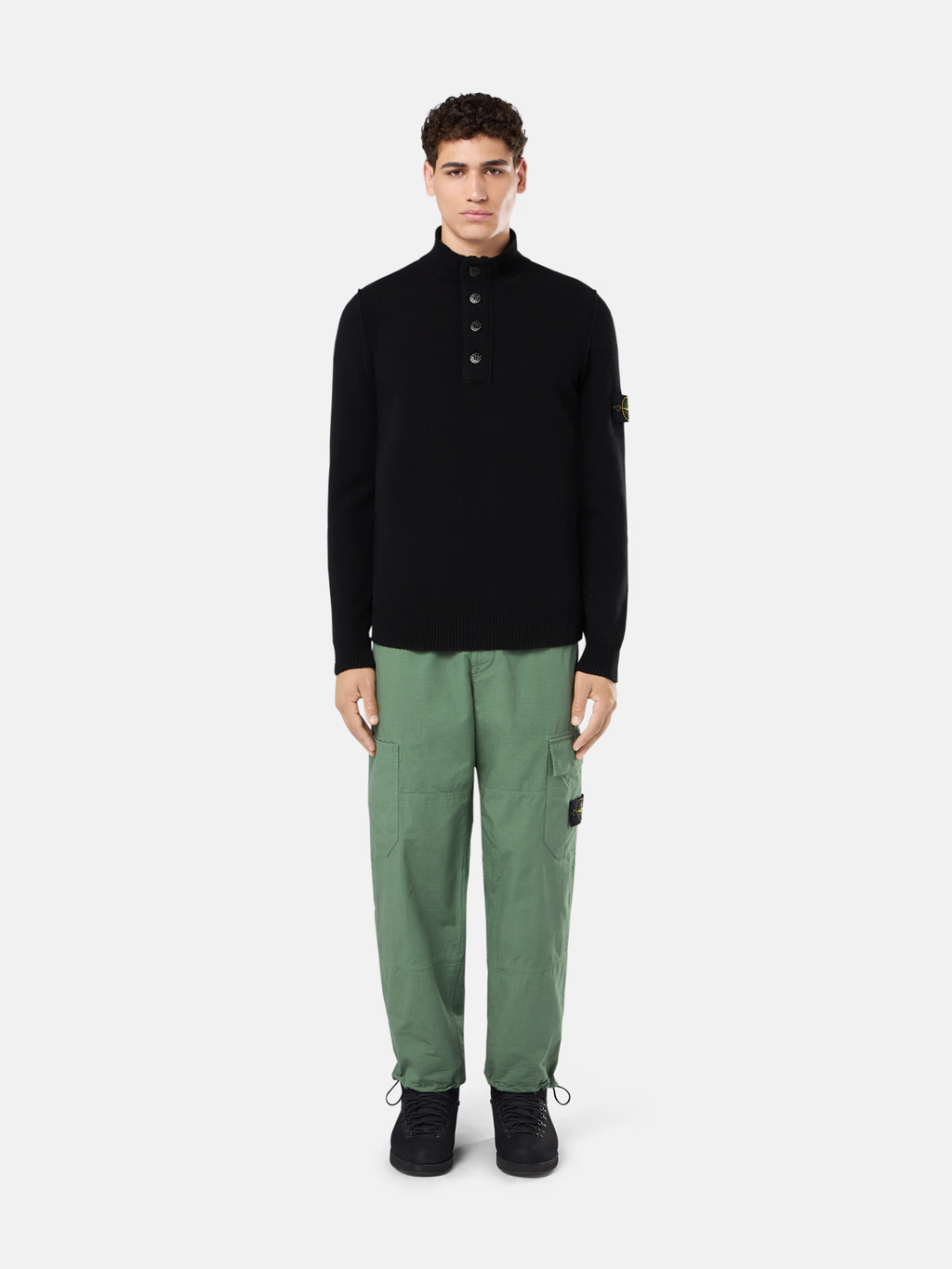 Knitted Wool Half-Zip Button Sweater Black