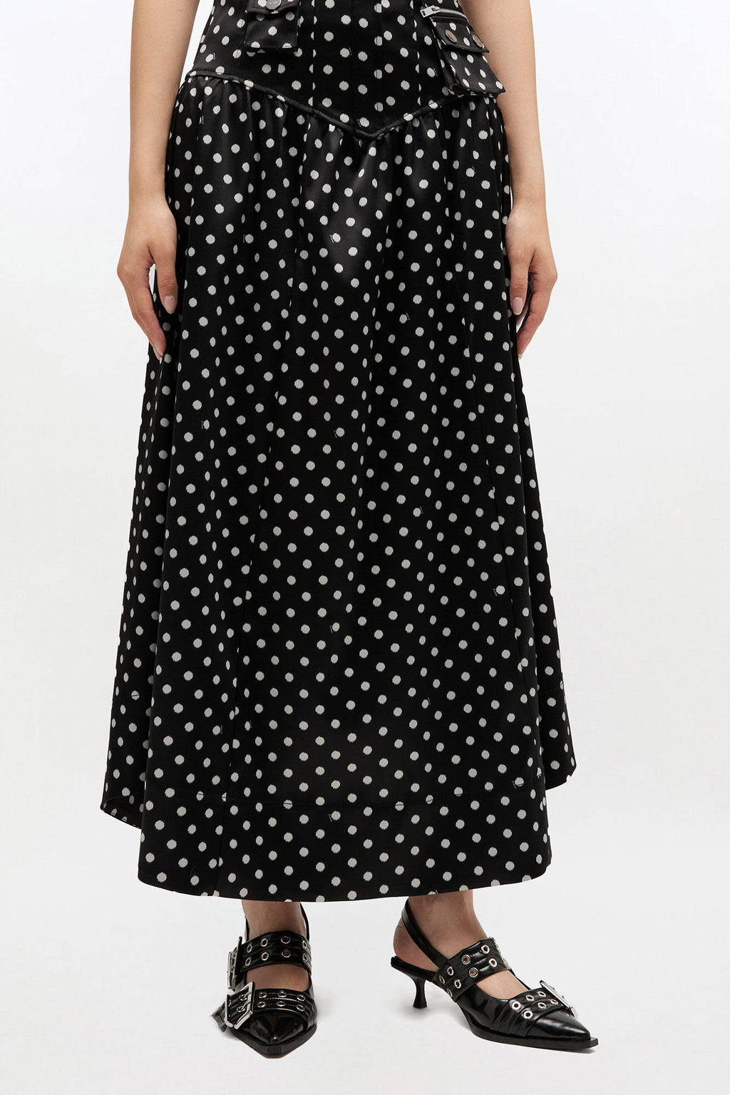 Printed Double Satin Corset Skirt Black