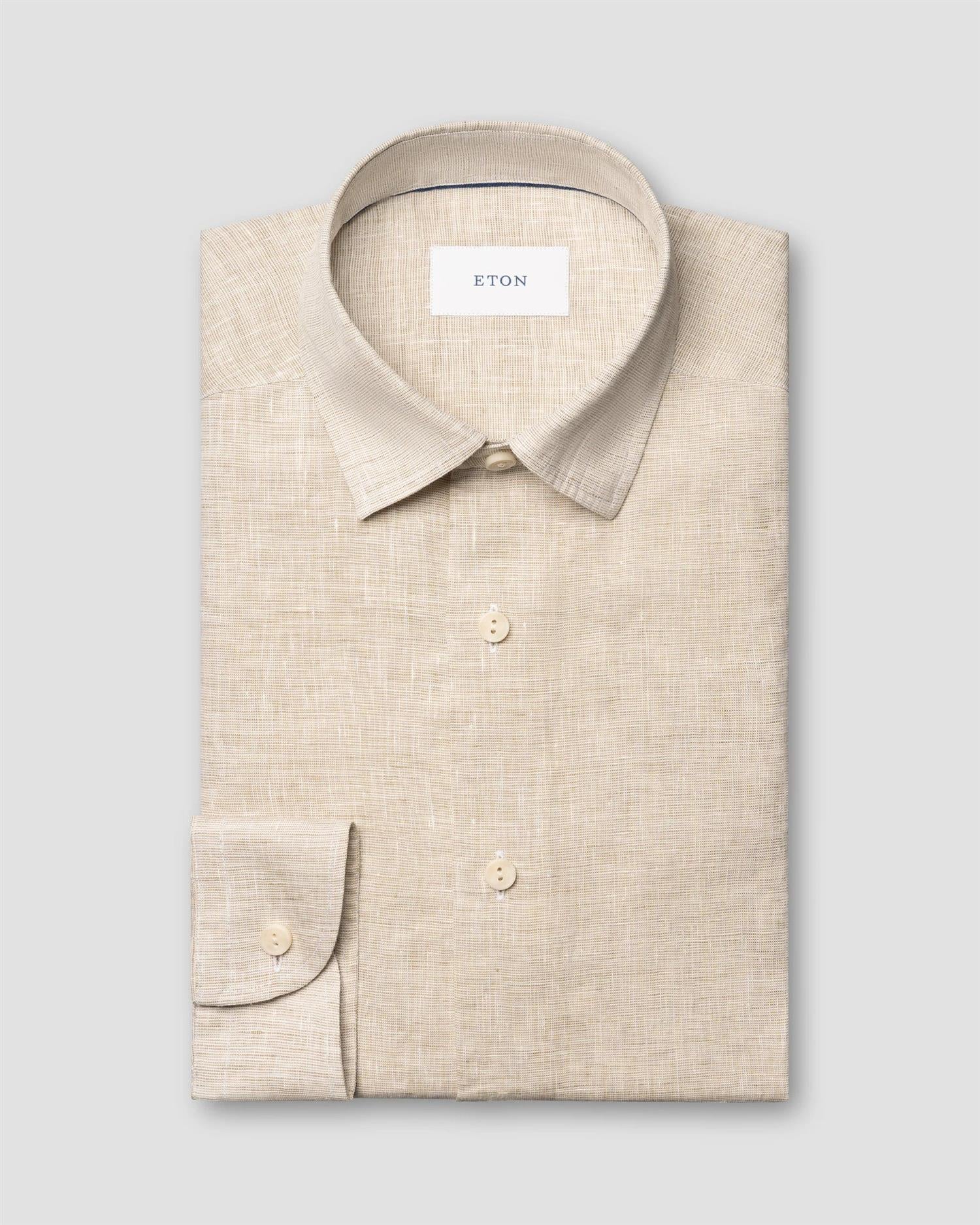 Casual Fit Solid Linen Shirt Beige