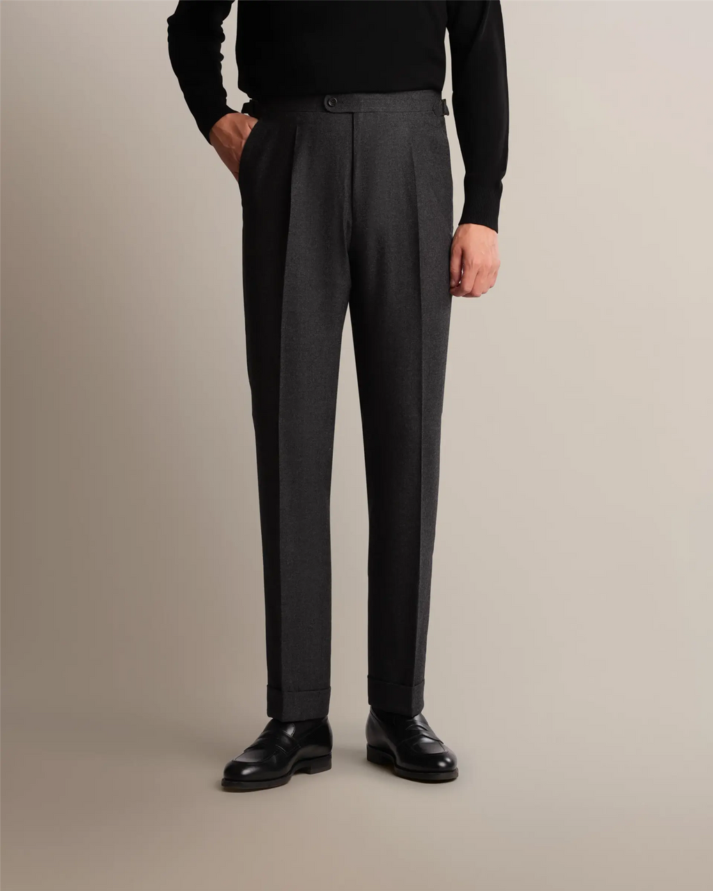 Mod 2 Single Pleat Flannel Trousers Dark Grey