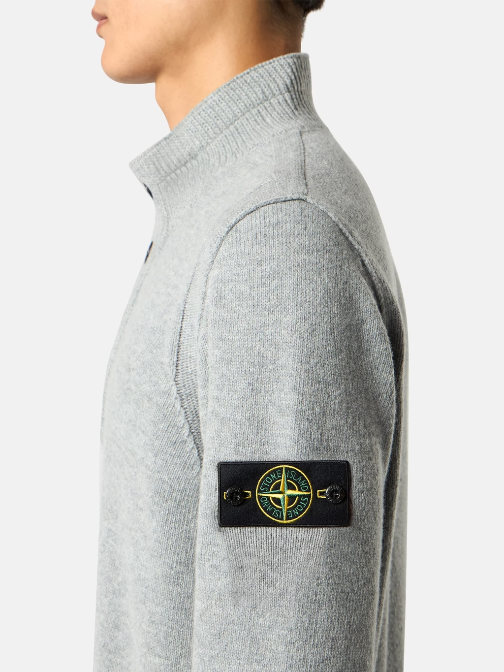 Knitted Wool Half-Zip Button Sweater Grey Melange