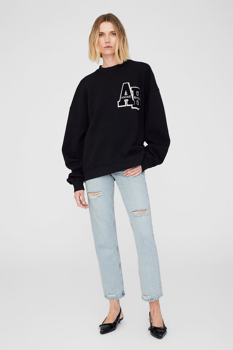 MILES OVERSIZED LETTERMAN SWEATSHIRT BLACK