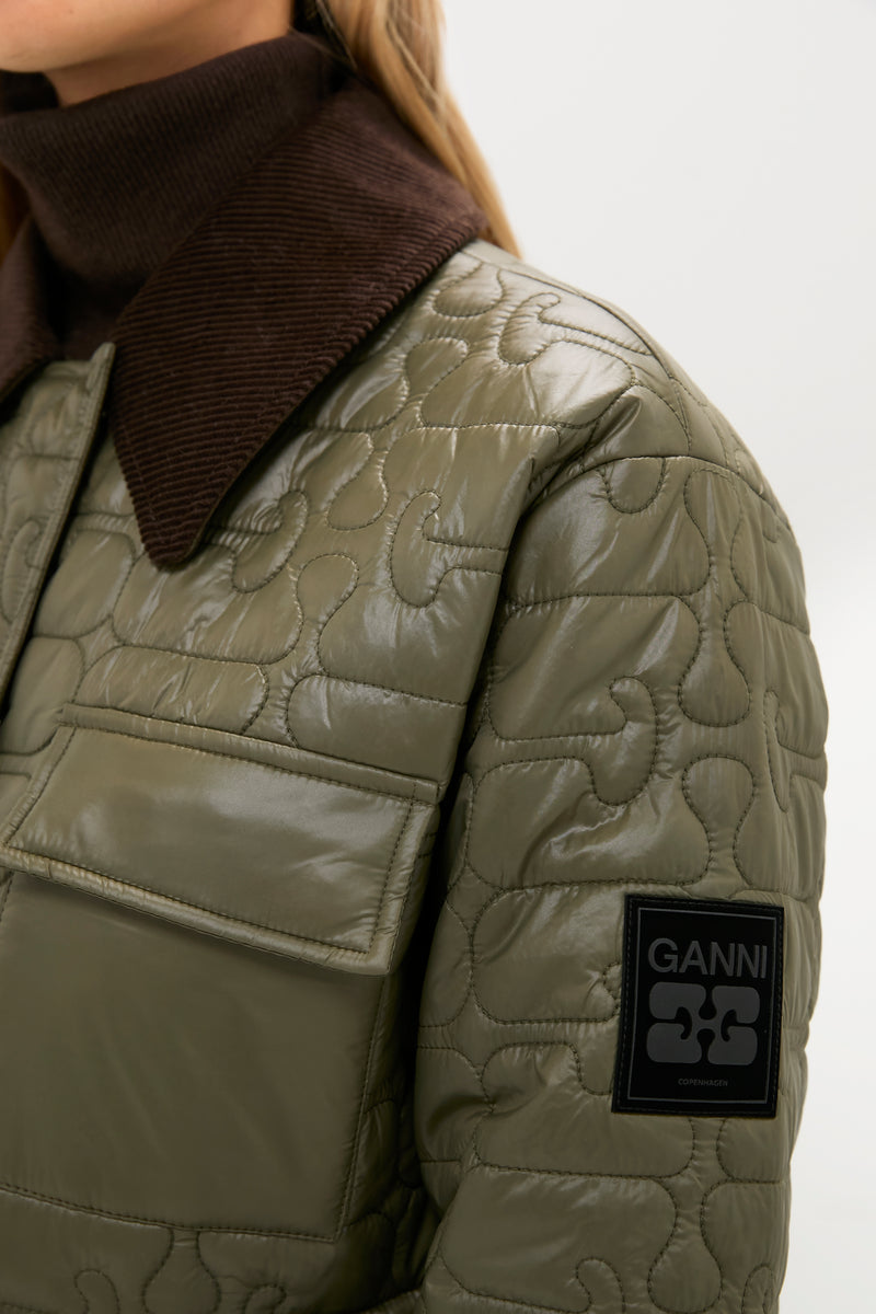 SHINY QUILT MIDI JACKET W/FLARE kalamata