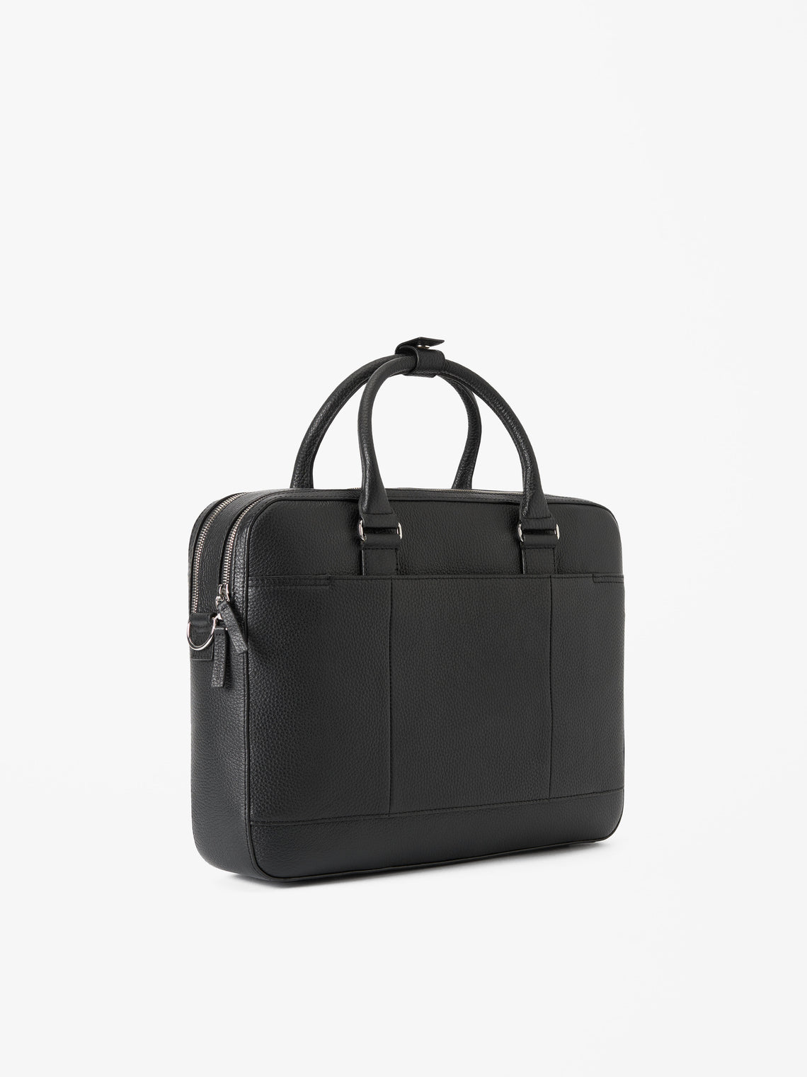 Burin Two Zipper Leather Briefcase Black
